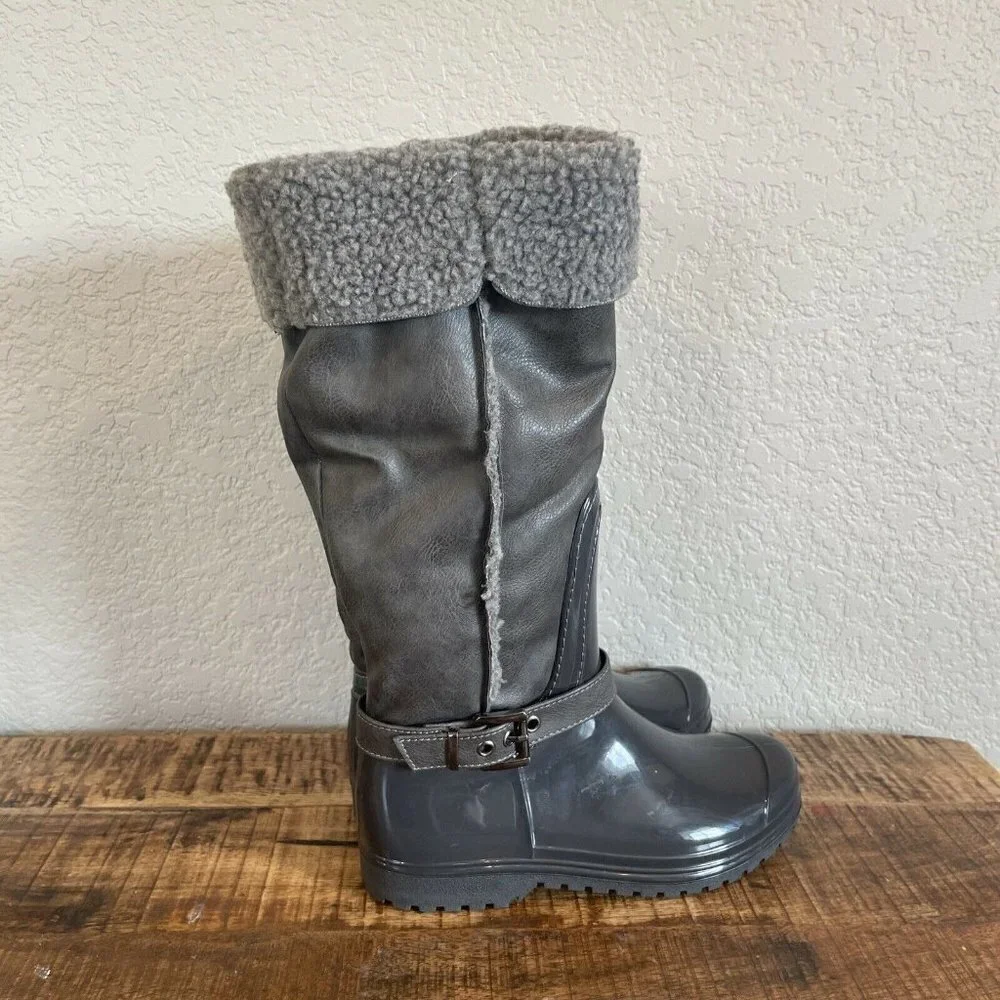 Henry Ferrera K-Shearling Rain Boots Girls 4 EU 36 US Women 5.5 Gray Rubber